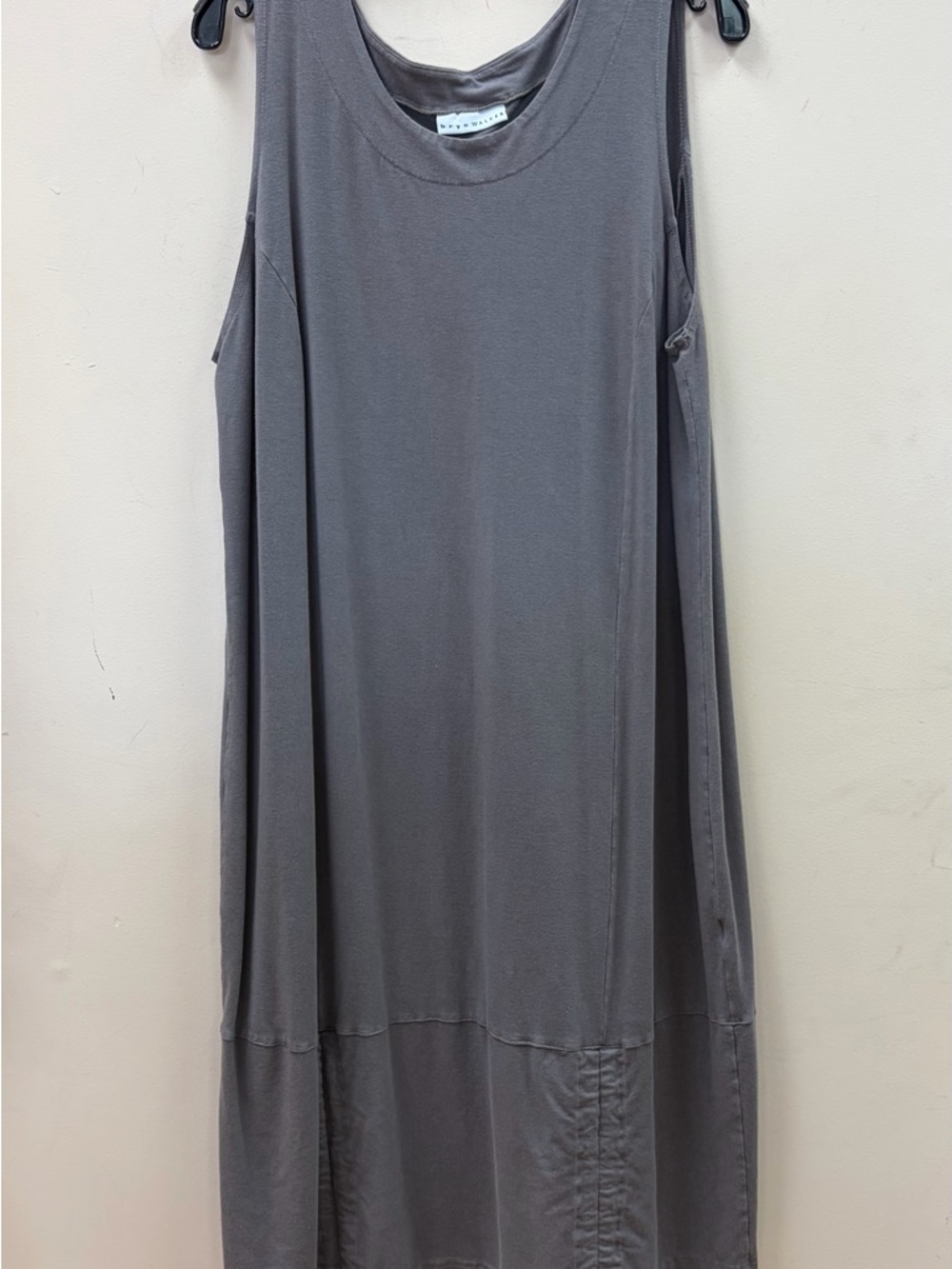 Bryn Walker A-Line Midi Dress Womens L Gray Bamboo Knit Sleeveless Ruched Hem